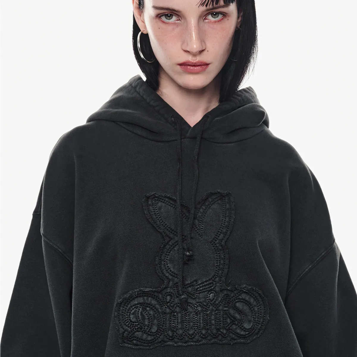 2526 PLAYBOY DIMITO BUNNY HOODIE WASHED BLACK