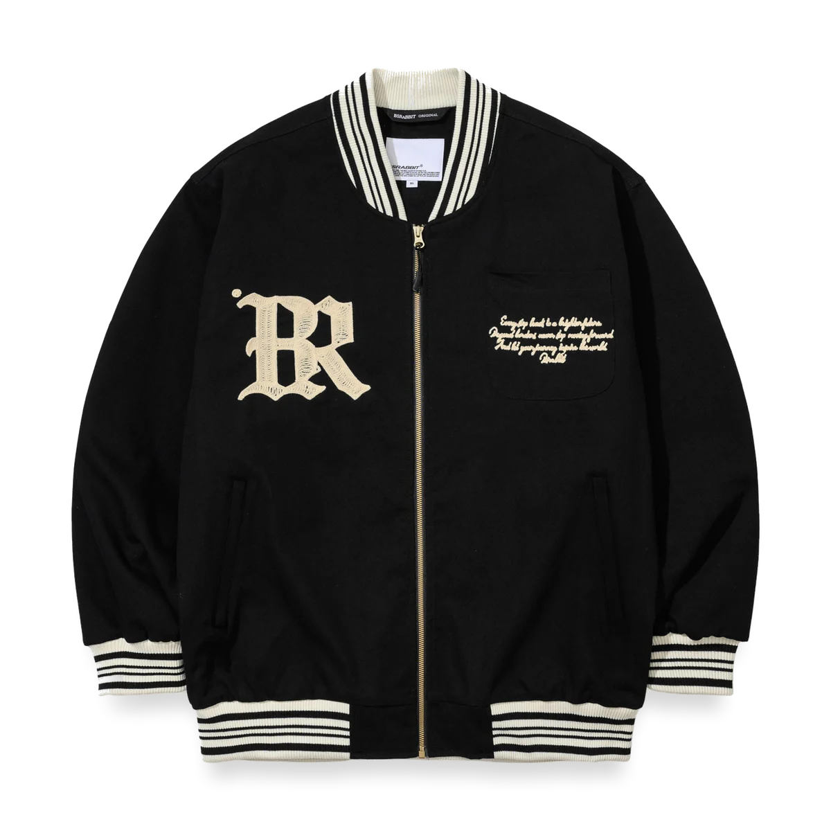 2526 Seoul Embroidery Varsity Jacket Black