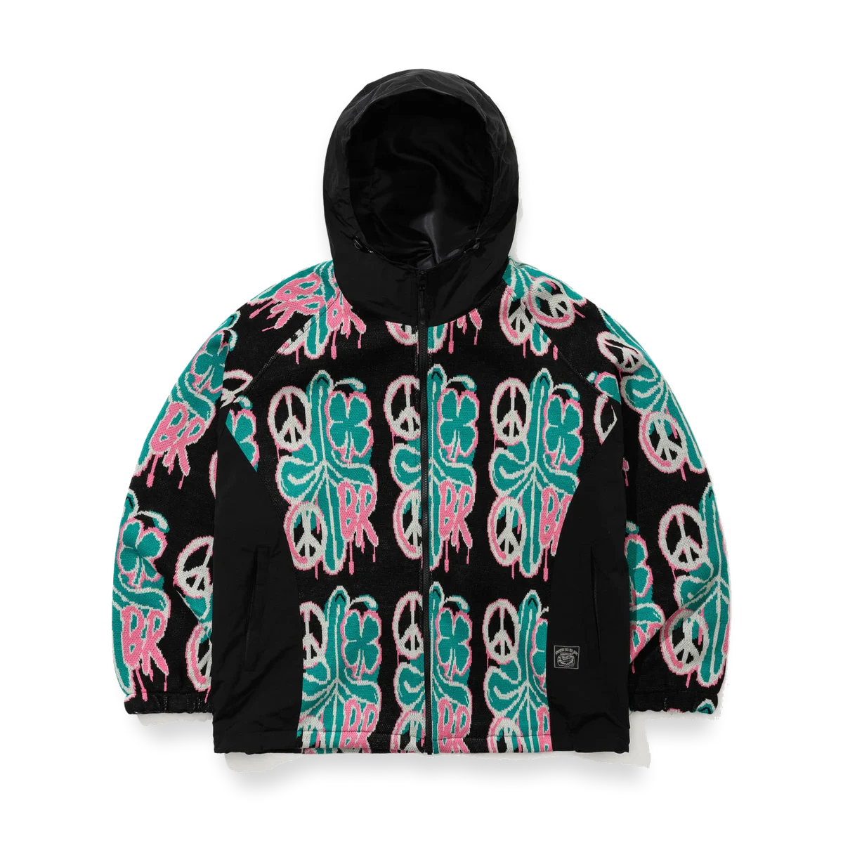 2526 Peace Br Jacquard Hooded Jacket Black