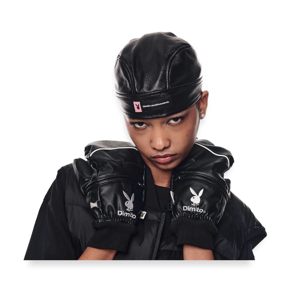 2526 PLAYBOY DIMITO FAUX LEATHER HEADWRAP BLACK