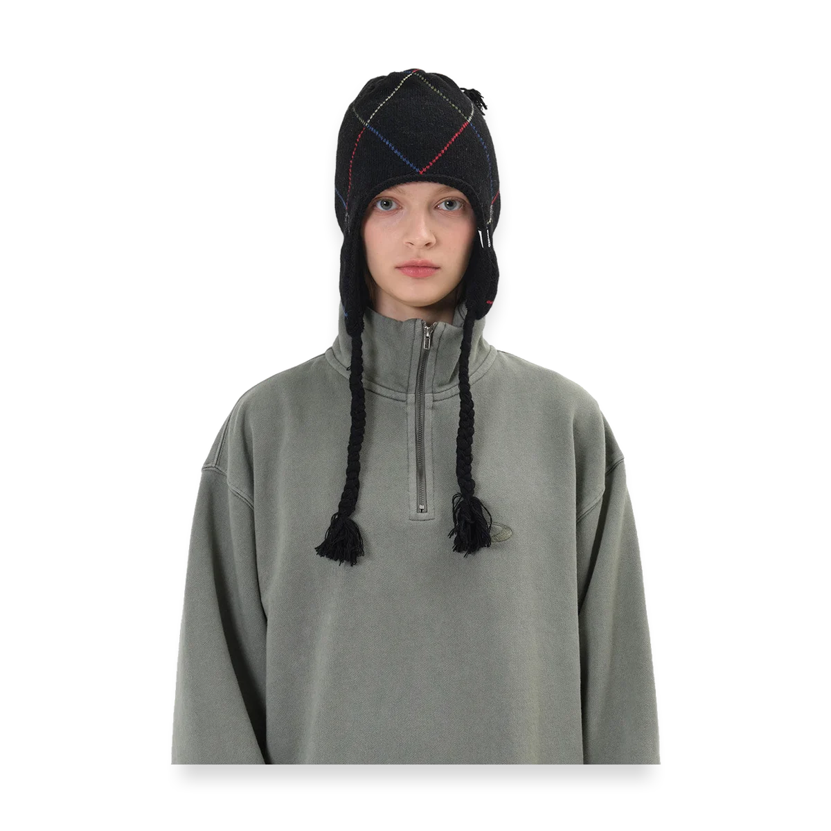 2526 DIMITO LINED ARGYLE EAR FLAP BEANIE BLACK
