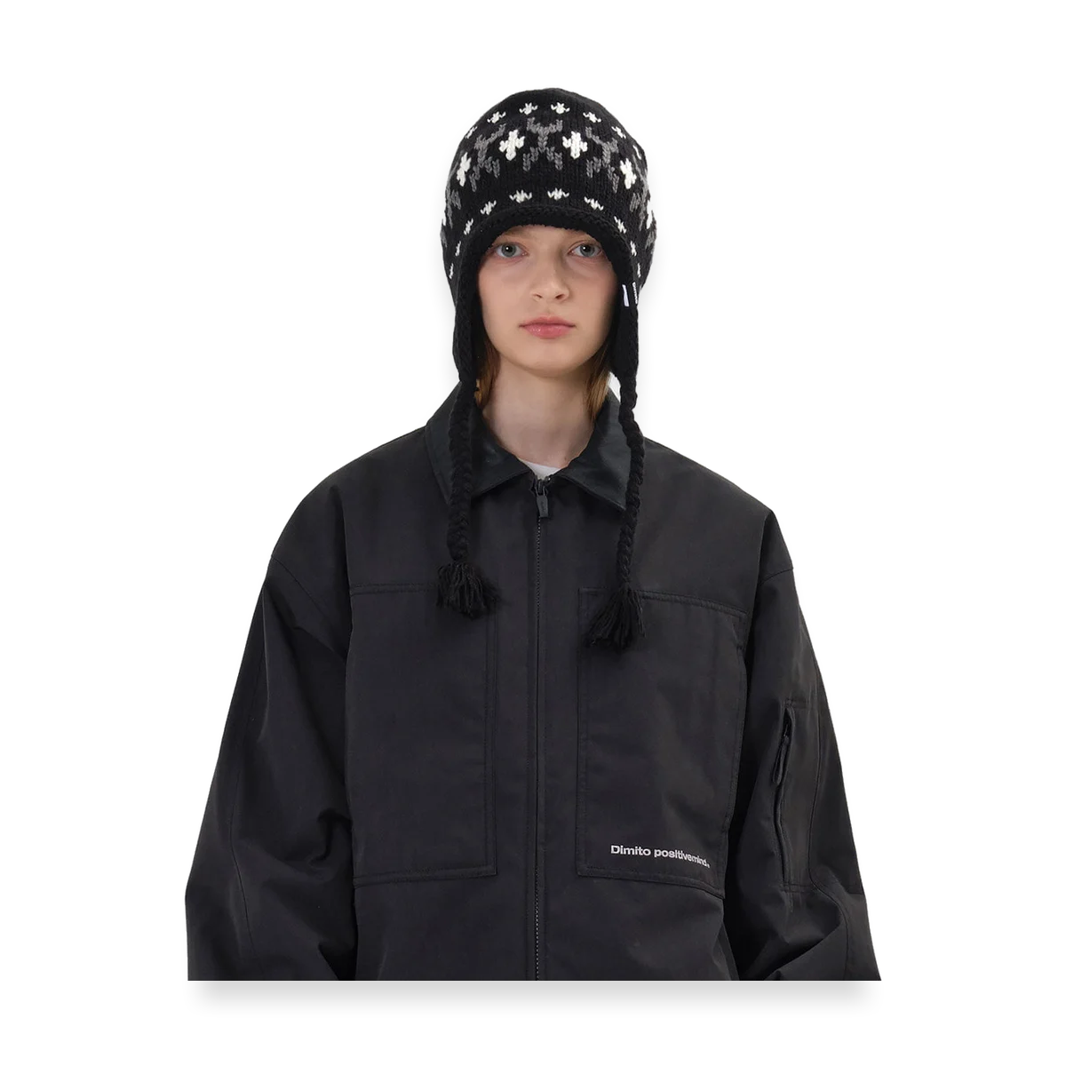 2526 DIMITO SIMPLE CROCHET EAR FLAP BEANIE BLACK