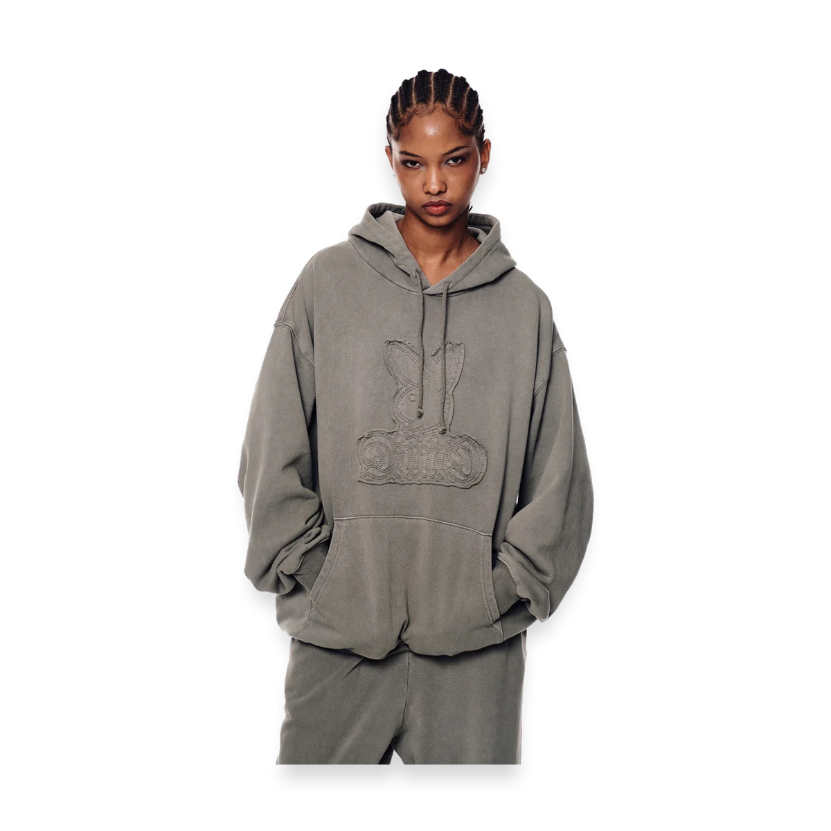 2526 PLAYBOY DIMITO BUNNY HOODIE WASHED GREY