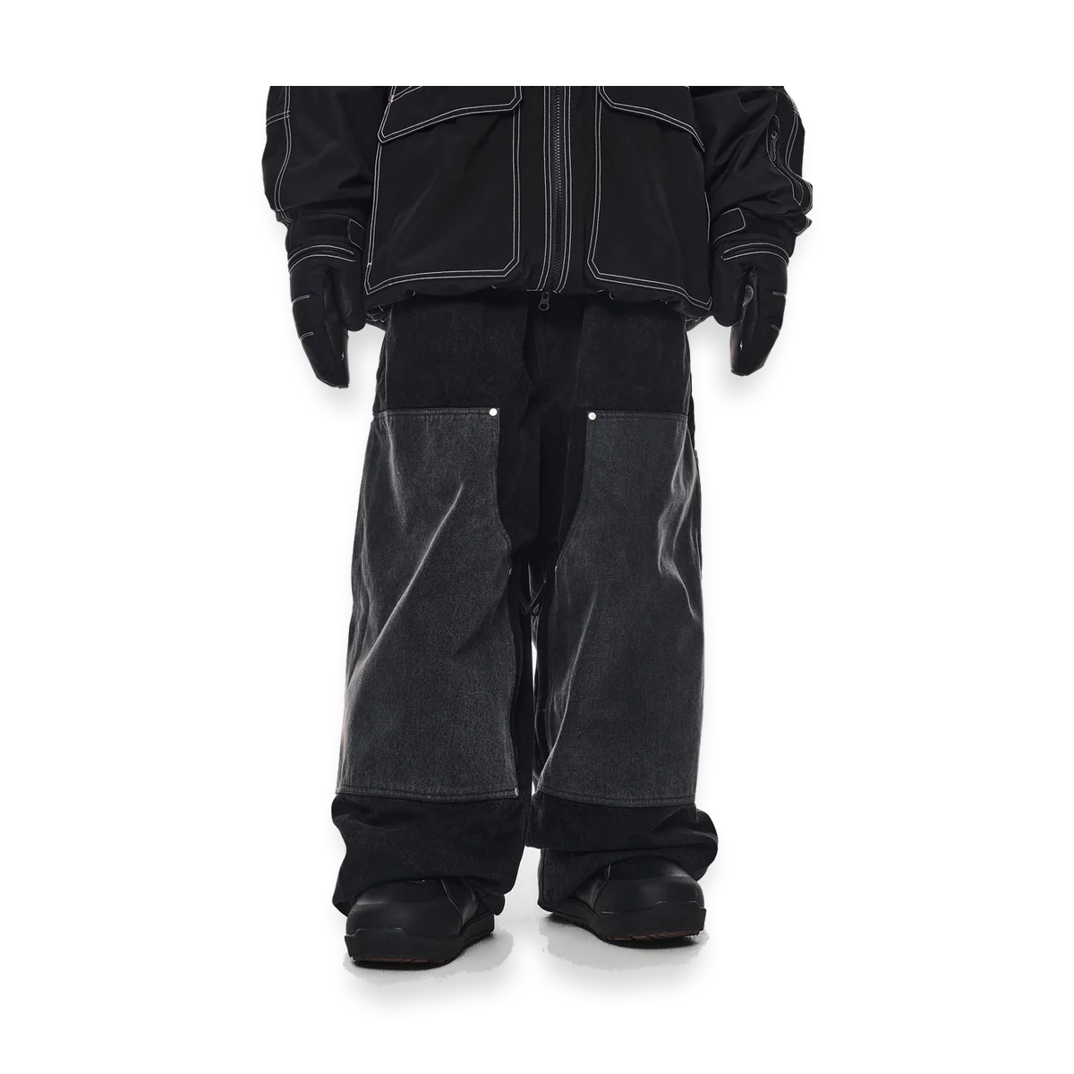 2526 PLAYBOY DIMITO DOUBLE KNEE DENIM PANTS WASHED BLACK