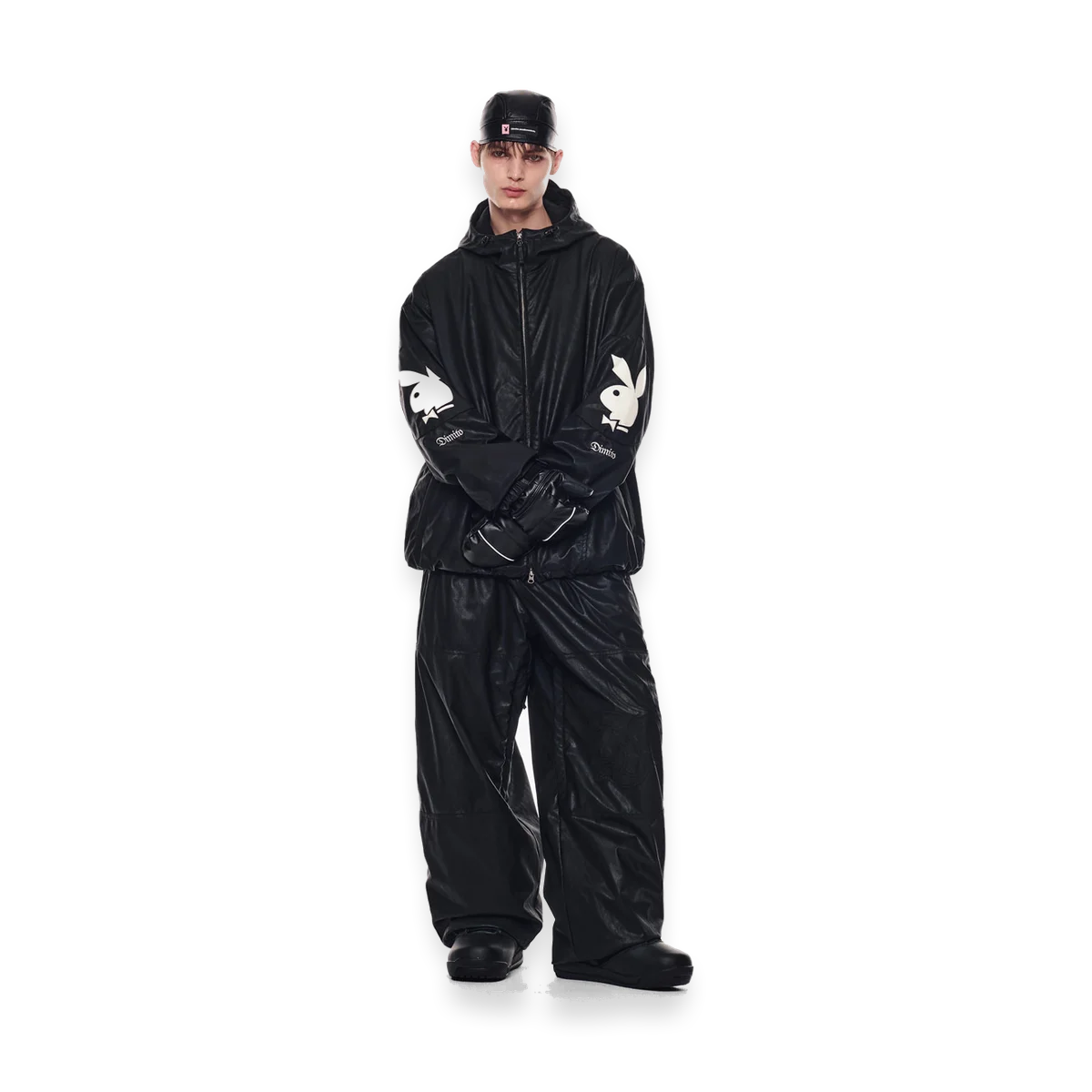 2526 PLAYBOY DIMITO BUNNY FAUX LEATHER JACKET BLACK