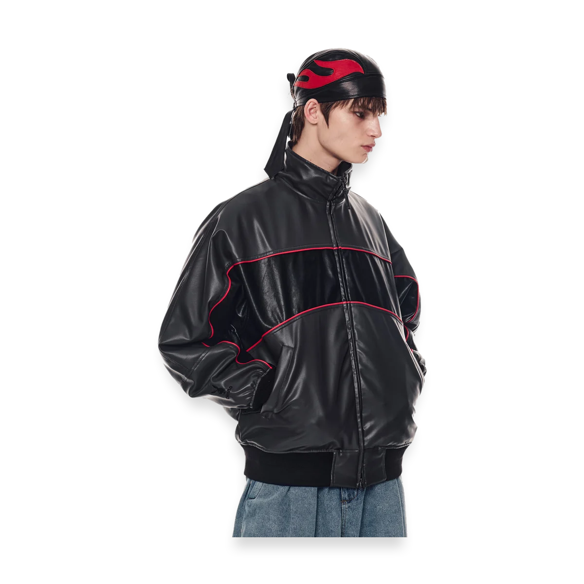 2526 PLAYBOY DIMITO BLOCK FAUX LEATHER JACKET CEMENT GREY
