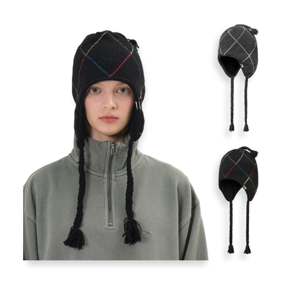 2526 LINED ARGYLE EAR FLAP BEANIE